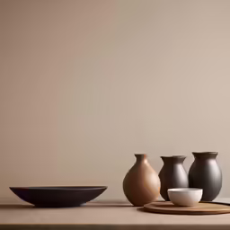 this is an image of five vases on the table