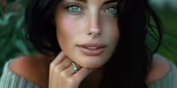 there is a woman that has her hand on her shoulder,a woman wearing a white dress with a diamond ring on her finger