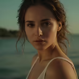 a pretty woman with blue eyes looking at the camera