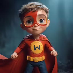 a very cute little boy dressed in a superman costume