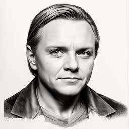 a drawing of a man in black and white with eyes open