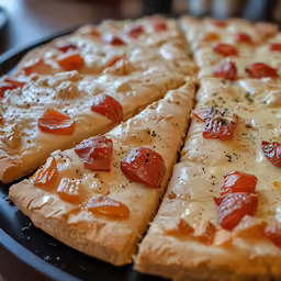 a big round pizza sitting on top of a tray