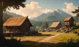 two wooden cottages that are in the forest,old rustic style log cabins in the mountains