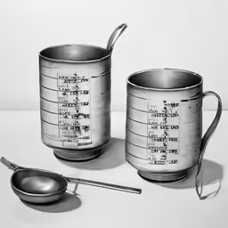 two measuring cup and a spoon are on the table
