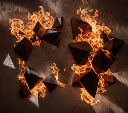 fire is burning on some sort of square shapes