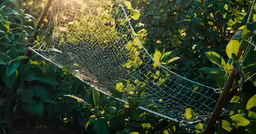 a wire bridge over some plants and bushes