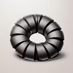 a circular object is stacked up with multiple strips