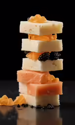 pieces of food are piled up in the middle