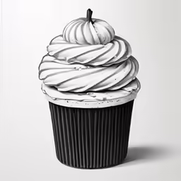 a black and white illustration of a cupcake