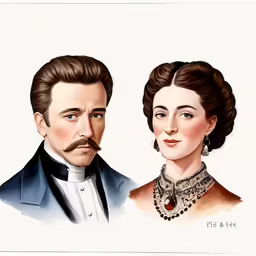 a drawing of two people, one with a mustache