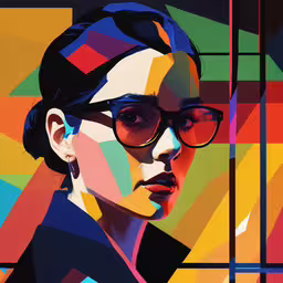 a woman wearing black sunglasses against a brightly colored background,a woman wearing sunglasses stands in front of a colorful background