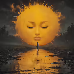 there is a painting of a woman that is floating in the air