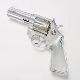 silver colored toy gun with four action action parts