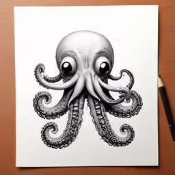a cartoon octopus with eyes drawn in pencil
