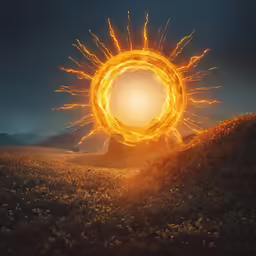 an image of an opening in a circle with bright yellow flames