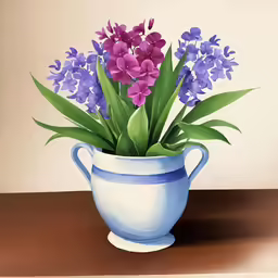 the painting depicts flowers in a blue vase