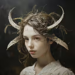 a woman with a horned head and horns in her hair