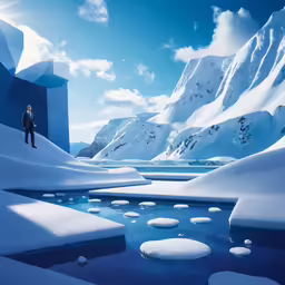 a guy standing in the snow near the water