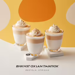 three drinks with whipped cream sit on top of each other