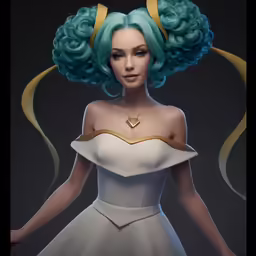 a 3d rendering of a person with blue hair