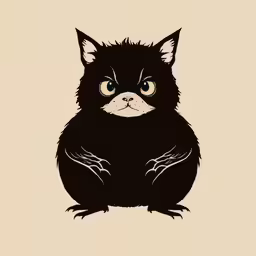 a black cat with white teeth sitting on a tan background