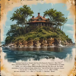 a house sitting on a large rock surrounded by water