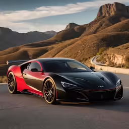 a large sports car driving down the road