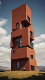 a tall brick building with people standing outside