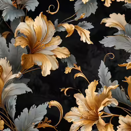 the black background with yellow and grey leaves