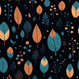 colorful leaves, twigs and flowers with blue and red
