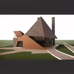 a large brick building with a big roof