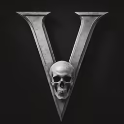 a skull in the letter v is shown