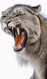 an image of a close - up of a yawning lion