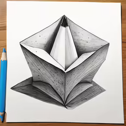 an origami book drawing with pencil