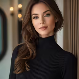 an image of woman with blue eyes in black sweater