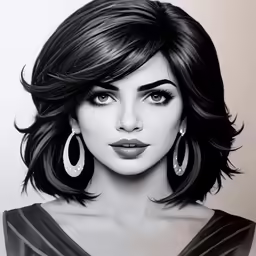 a woman with large earrings and a black dress