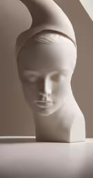 a white head with a horn like object sitting behind it