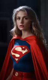 a woman with blonde hair in a superman costume
