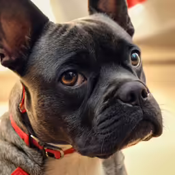 a close - up shot of the face of a small black dog