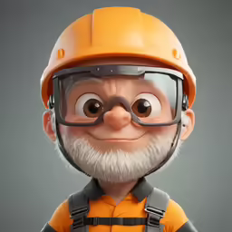 a cartoon character in an orange helmet and goggles