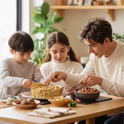 a man and woman preparing food in the kitchen