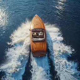 an overhead view of a boat moving through the water