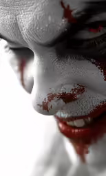 a woman with painted face and lipstick, white background