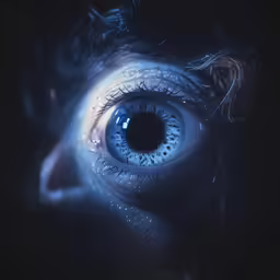 a close up of an eye and light reflecting