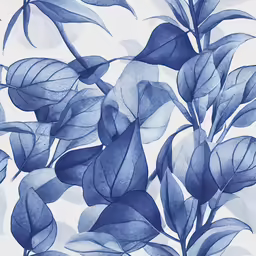 blue leaves that are on a white background