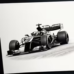 the car is driving in front of a white wall