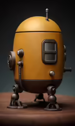 a toy robot standing on its hind legs with a gun to the side