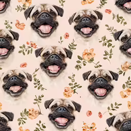 this pattern features a close up picture of a cute pug with his tongue out