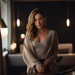 the beautiful woman is standing in front of the light