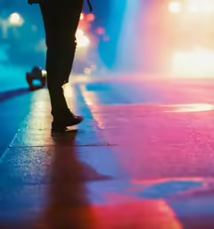a person walking in the dark with an umbrella over his head